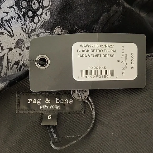 NWT Rag & Bone Retro Floral fara velvet black Halter Slit dress Size 6 - Picture 5 of 16